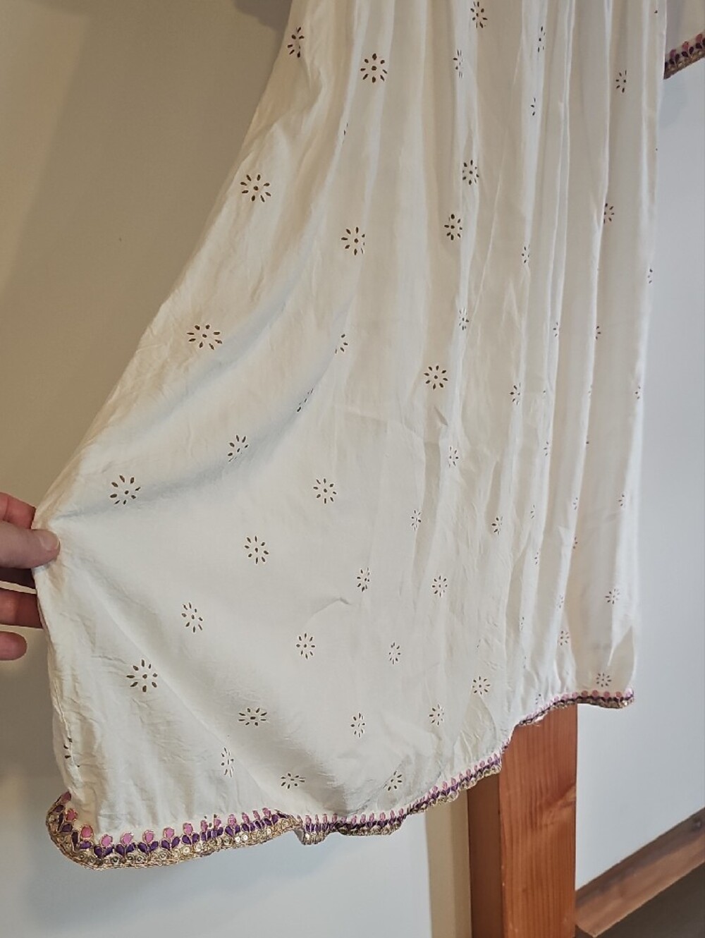 Boho Ivory  Midi Dress with Pink And Gold  Embroidery - XL - Picture 7 of 14